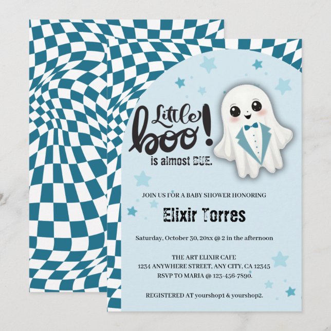 Blue Ghost Little Boo ist fast die richtige Baby D Einladung (Vorne/Hinten)