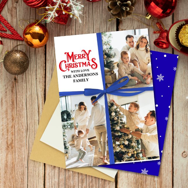 Blue Gift Wrapped Family Foto Collage Weihnachten (Von Creator hochgeladen)