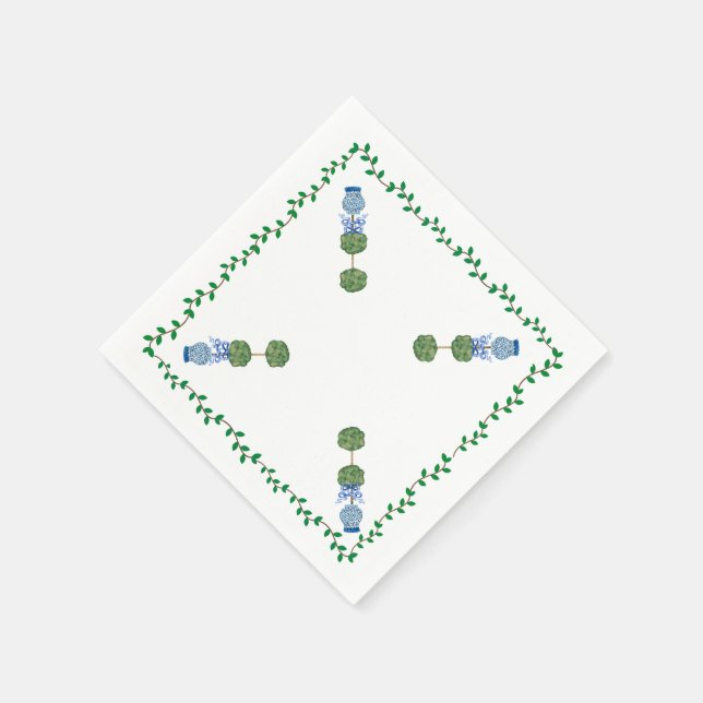 Blue Ginger Jars Jar Topiary Vine Cloud Napkin Serviette (Ecke)