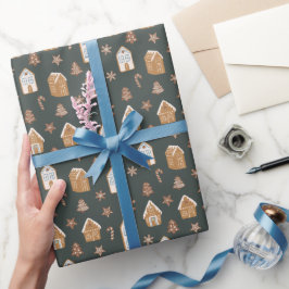 Blue Gingerbread House Christmas Pattern Geschenkpapier