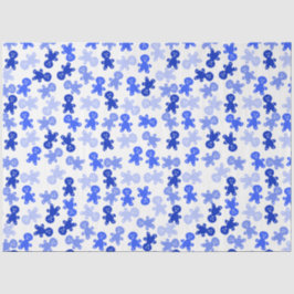 Blue Gingerbread Man Pattern on White Seidenpapier