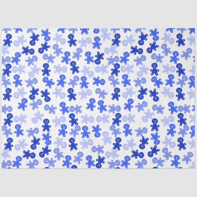 Blue Gingerbread Man Pattern on White Seidenpapier (Vorderseite)