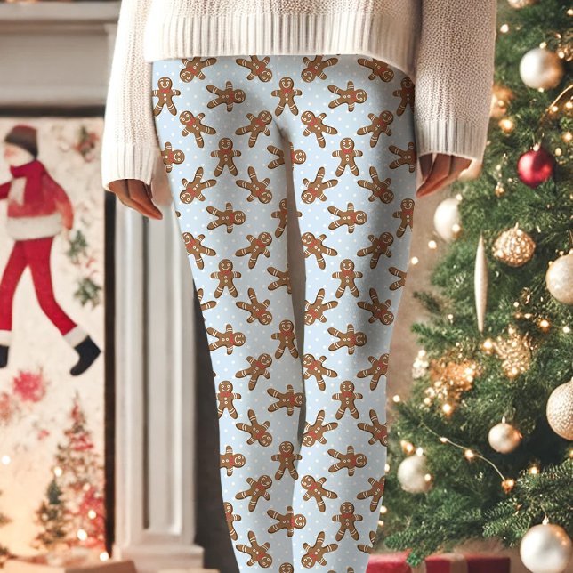 Blue Gingerbread Man Polka Dot Weihnachten Leggings (Von Creator hochgeladen)