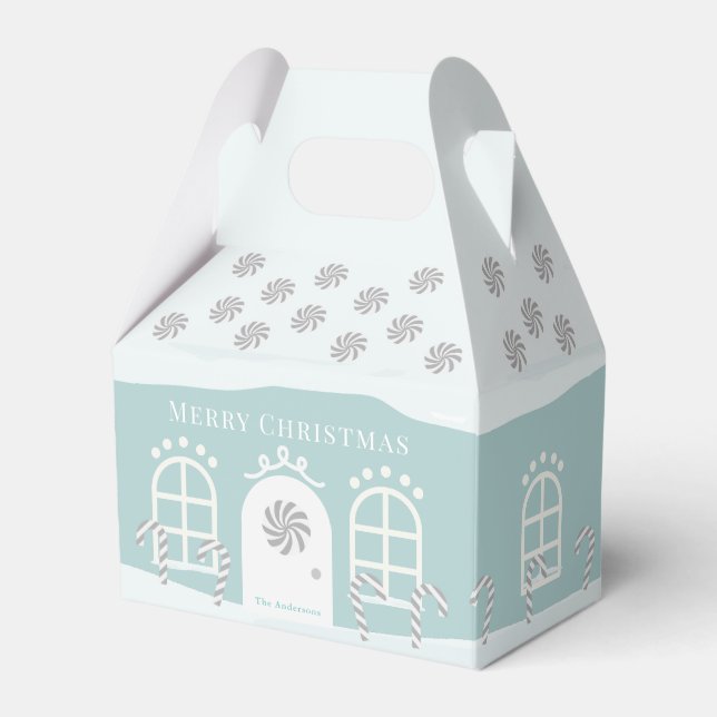 Blue Gingerbrot House Christmas Holiday Favor Box Geschenkschachtel (Vorderseite)