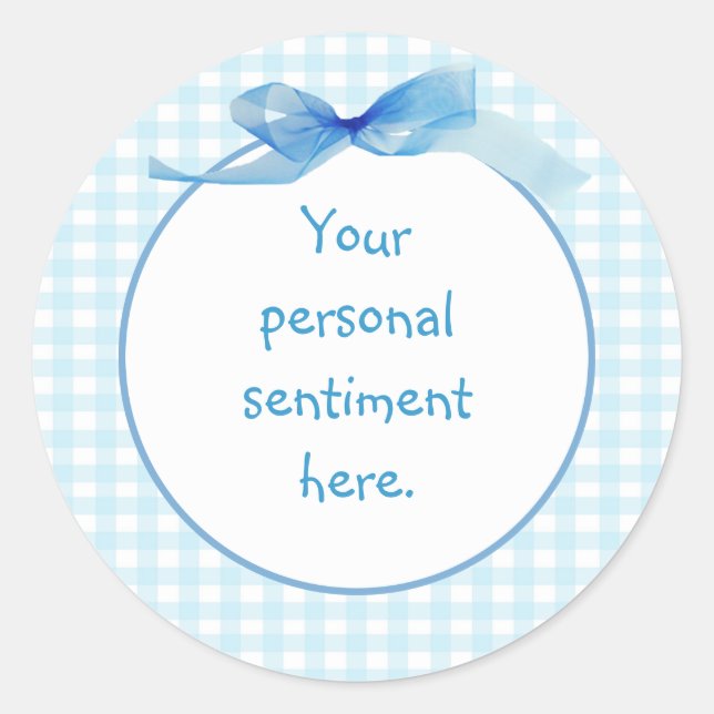 Blue Gingham 2 Runder Aufkleber (Vorderseite)