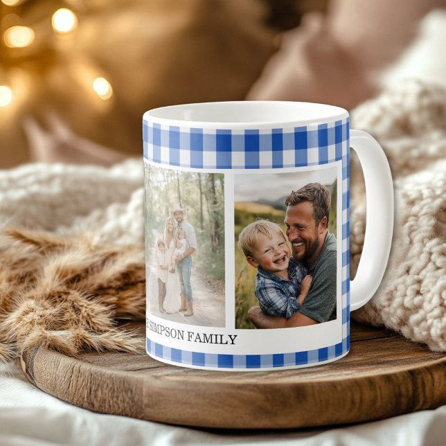 Blue Gingham 3 Foto Kaffeetasse (Blue Gingham 3 Photo Coffee Mug)