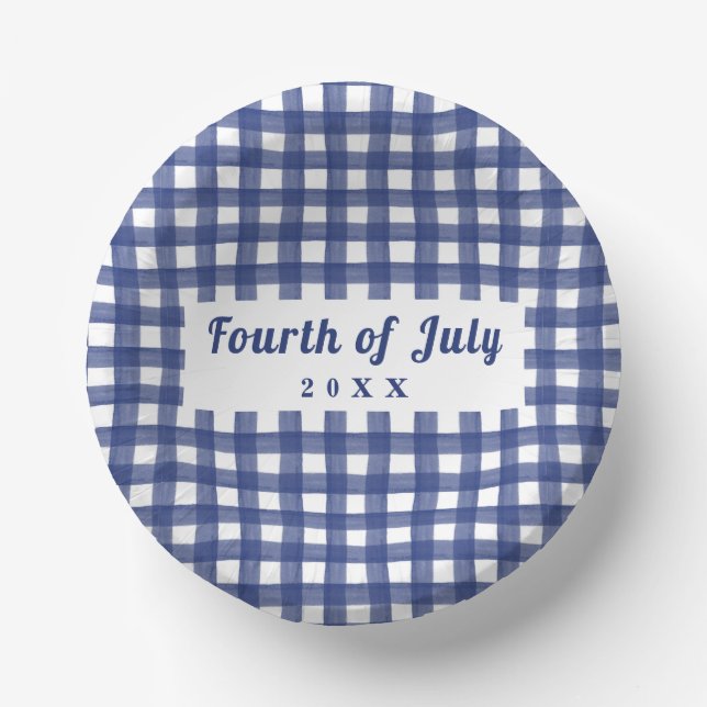 Blue Gingham 4. Juli Red White und Blue Pappteller (Vorderseite)