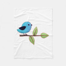 Blue Gingham Baby Bird mit Stickerei Blätter