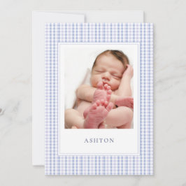 Blue Gingham Baby Boy Birth Announccard Ankündigung