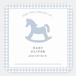 Blue Gingham Baby Boy Buchzeichen Quadratischer Aufkleber