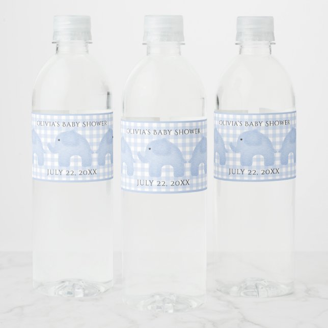 Blue Gingham Baby Boy Elephant Baby Shower (Flaschen)
