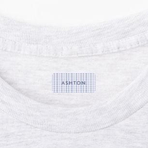 Blue Gingham Baby Boy Name Iron Etiketten