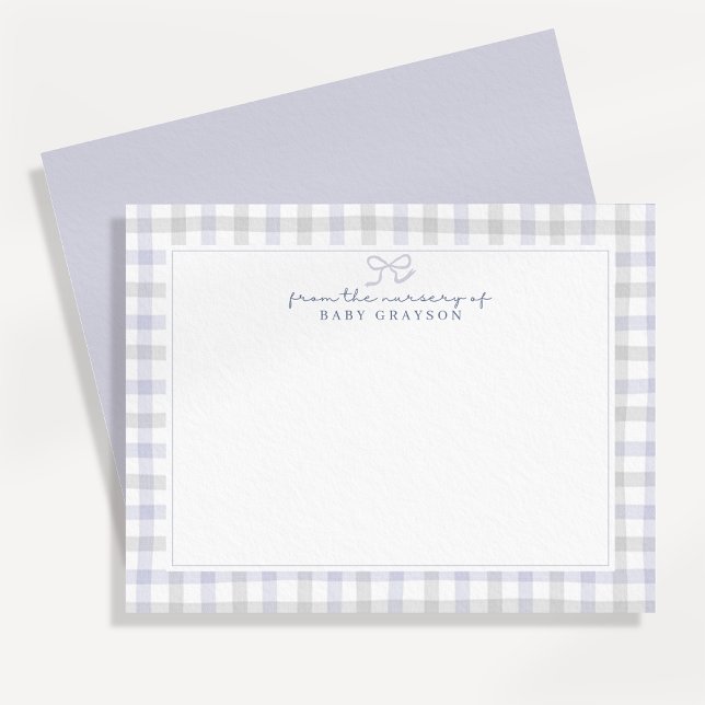 Blue Gingham Baby Boy Nursery Note Card Ankündigung (Von Creator hochgeladen)