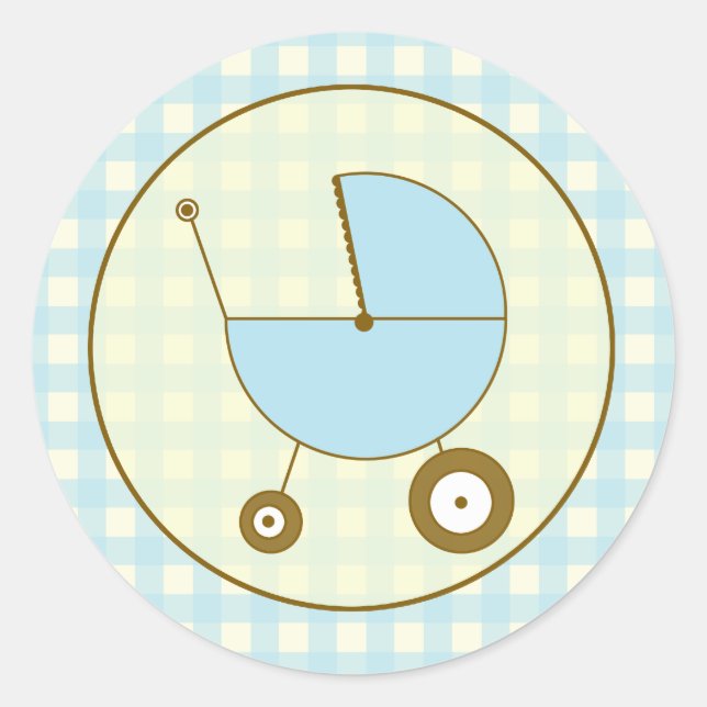 Blue Gingham Baby Carriage Sticker (Vorderseite)