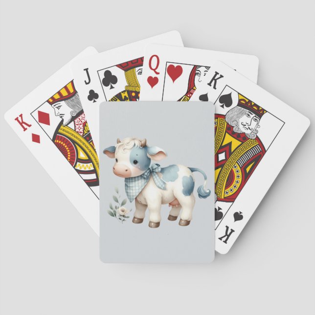 Blue Gingham Baby Cow Pastel Farm Aesthetic Spielkarten (Rückseite)