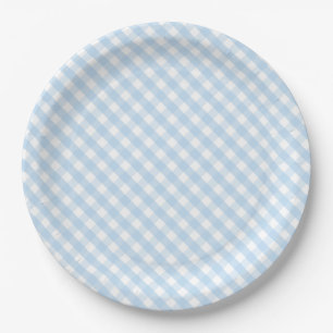 Blue Gingham Baby Duschdekoration Pappteller