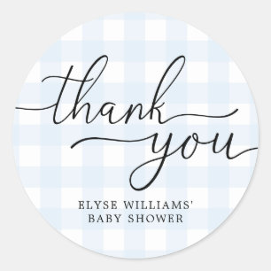 Blue Gingham Baby Dusche Danke, dass du Sticker be