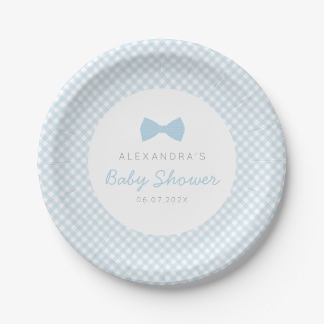 Blue Gingham Baby Dusche Pappteller (Vorderseite)