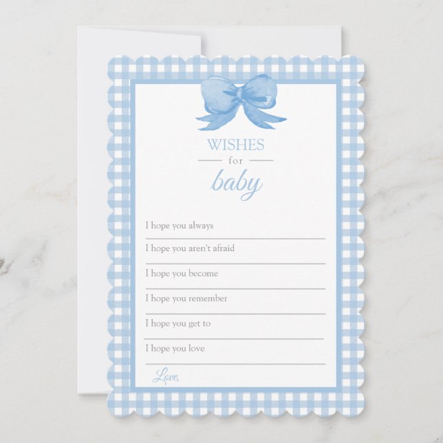 Blue Gingham Baby Dusche Wünsche für eine Babykart Einladung (Vorderseite)