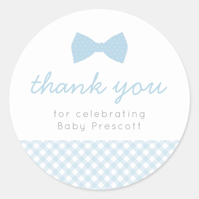 Blue Gingham Baby Duschkleber Runder Aufkleber (Vorderseite)