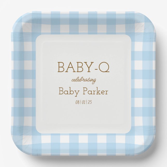 Blue Gingham Baby-Q Square Plate 2 Pappteller (Vorderseite)