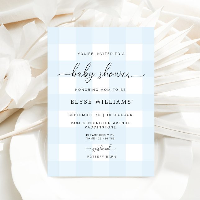Blue Gingham Baby Shower Einladung (Baby Shower Invitation Blue Gingham )