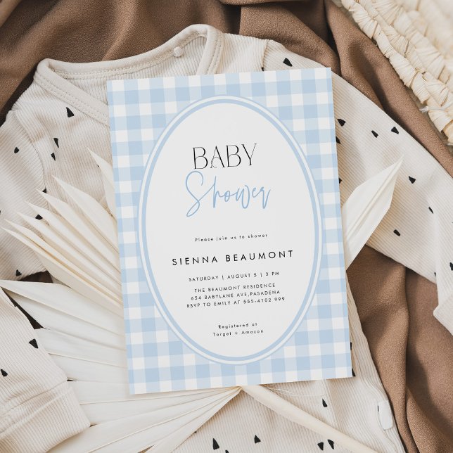 Blue Gingham Baby Shower Invitation Einladung (Von Creator hochgeladen)