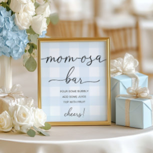 Blue Gingham Baby Shower Mama-osa Bar Sign Poster
