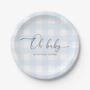 Blue Gingham Baby Shower Pappteller