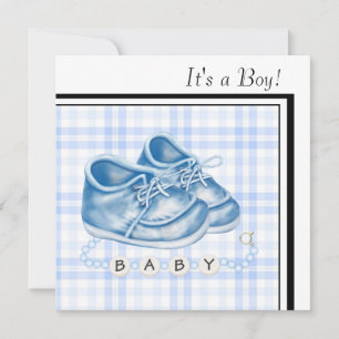 Blue Gingham Baby Shows Black Blue Baby Boy Dusche Einladung