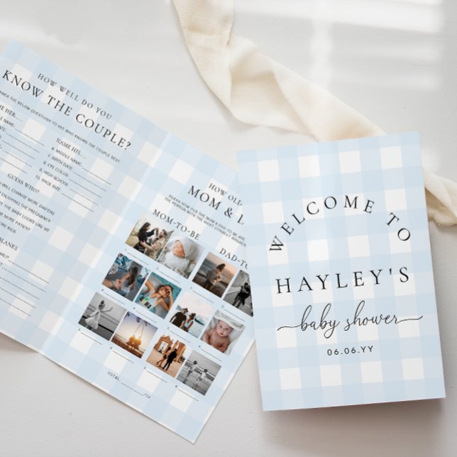 Blue Gingham Baby Showspielheft (Baby Shower Game Booklet Blue Gingham Check )