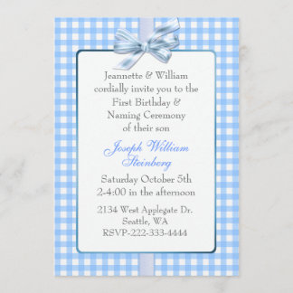Blue Gingham Baby's Geburtstag und Namensfeier Einladung