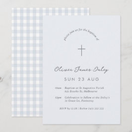 Blue Gingham Baptisse Christening Cross Einladung