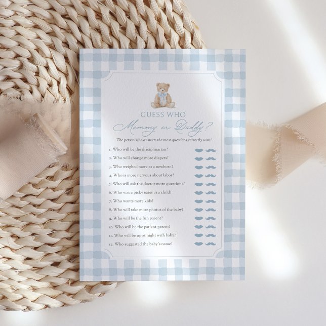 Blue Gingham Bär Baby Shower Mommy oder Daddy Spie Einladung (Von Creator hochgeladen)