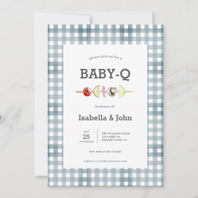 Blue Gingham Barbecue Baby Shower Invitation Einladung (Vorderseite)