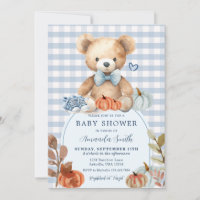Blue Gingham Bear Pumpkin Shoes Baby Shower