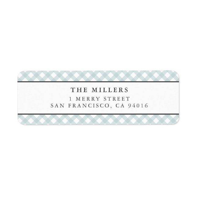 Blue Gingham Birth Ankündigung Address Labels (Vorne)