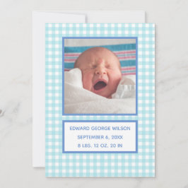 Blue Gingham Birth Announcement Card Ankündigung