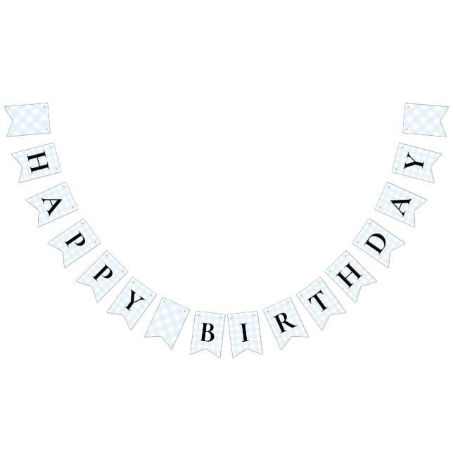 Blue Gingham Birthday Bunting Flag Banner (Alle)
