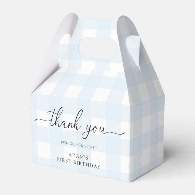 Blue Gingham Birthday Vielen Dank für Ihre Unterst Geschenkschachtel (Vorderseite)