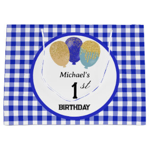 Blue Gingham & Blue Glitzer Party Balloons Große Geschenktüte