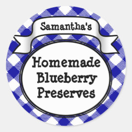 Blue Gingham Blueberry Jelly Jam Jar/Lid Label Runder Aufkleber