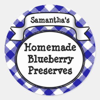 Blue Gingham Blueberry Jelly Jam Jar/Lid Label Runder Aufkleber