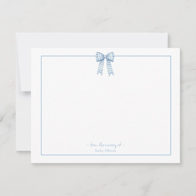 Blue Gingham bow Baby Kinderzimmer vielen Dank Dankeskarte (Vorderseite)