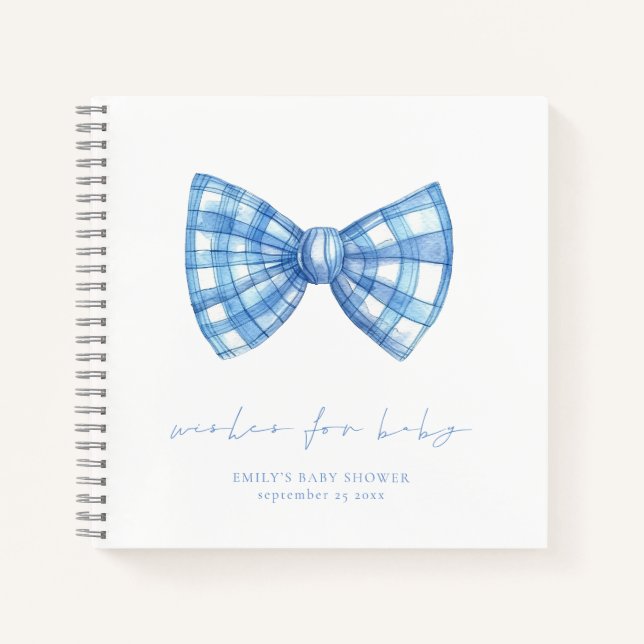 Blue Gingham Bow Krawatte Baby Dusche wünscht Gäst Notizbuch (Vorderseite)