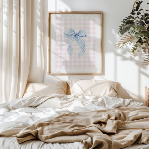 Blue Gingham Bow Wall Art Poster