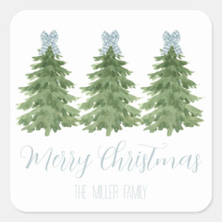 Blue Gingham Bow Weihnachtsbaum Sticker Geschenk-T