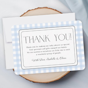 Blue Gingham Boy Baby Dusche Danke Karte