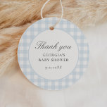 Blue Gingham Boy Baby Shower Geschenkanhänger<br><div class="desc">Vielen Dank an Freunde und Familie,  die mit diesen eleganten,  blauen Gingham Gefallen-Tags Ihre Babydusche besucht haben.</div>