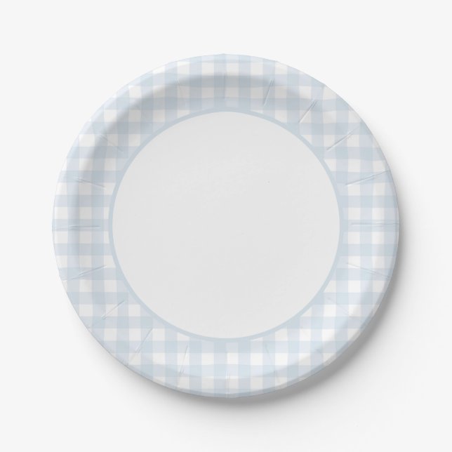 Blue Gingham Boy Baby Shower Pappteller (Vorderseite)